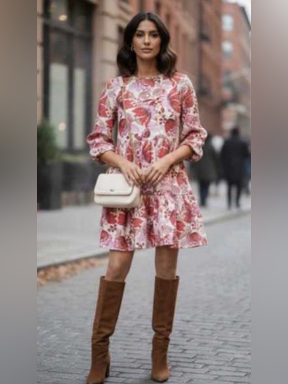 Zara Pink Floral Tiered Mini Dress with Balloon Sleeves